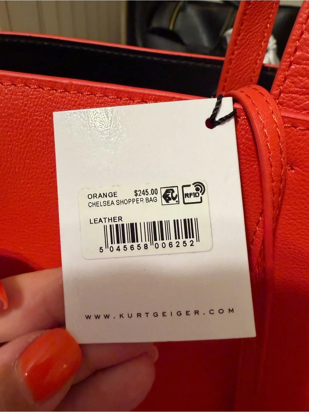 Kurt Geiger Bold Orange Leather Tote with Pouch and Gold Accent
